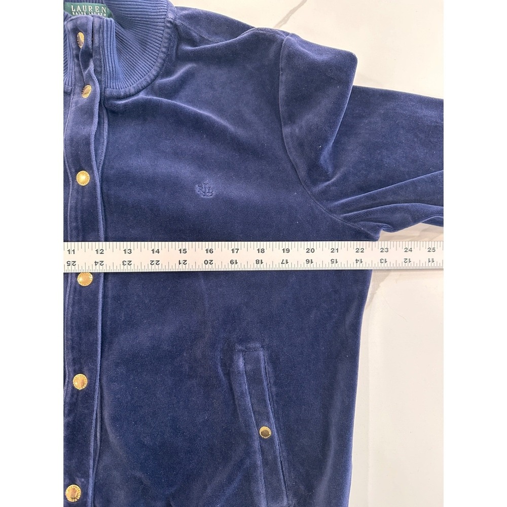 LRL Ralph Lauren Navy Velvet Track Jacket Sz XL Gold Snaps Vintage Y2K City Chic - Picture 9 of 13